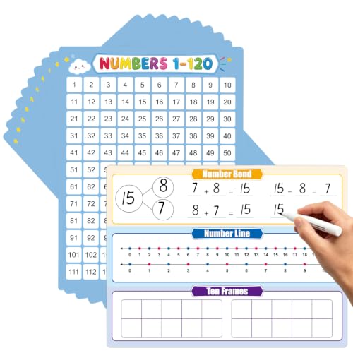 1-120 Number Chart Dry Erase Flash Cards, 10 Pcs Double Sided Addition Subtraction Regrouping Math Manipulatives, Base Ten Whiteboard Math Games for Teacher Tool 1st 2nd 3rd Grade Classroom Must Haves
