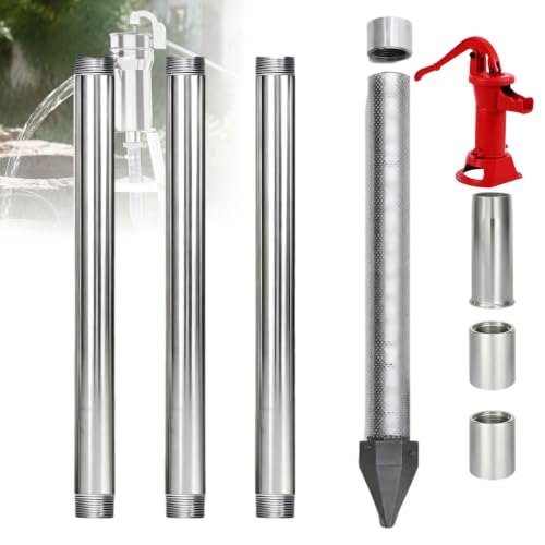 1-1/4" Sand Point Well Kit - 36" Drive Point with 60 Mesh Screen, 39" Galvanized Pipes & Couplings, Heavy Duty Shallow Well Drilling Kit for Sandy Soil, DIY Driven Well Installation Withwaterpump-4m
