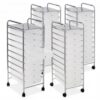10-Drawer Rolling Storage Cart, 4-Pack Clear Craft Organizer Trolley on Wheels with Perforated Top Shelf for Office Art Supplies, Chrome Frame