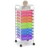 10-Drawer Rolling Storage Cart, Mobile Organizer Unit for Office, School, and Craft Supplies, Multicolor, 14.6" D x 12.8" W x 33.8" H, 1 Unit