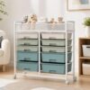 10-Drawer Rolling Storage Cart with Top Mesh Basket,