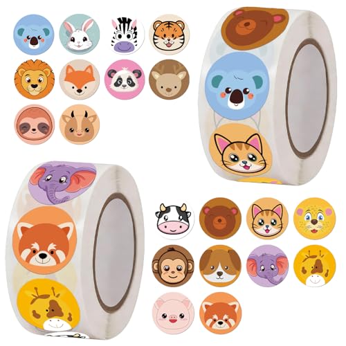 1000Pcs Animal Reward Stickers Roll, Waterproof Cute Cartoon Zoo Animal Decals for Classroom Incentives, Party Favors, Water Bottle Decor & DIY Crafts