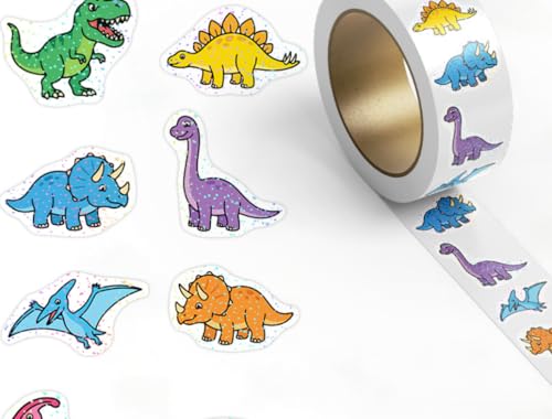 1000 Pcs Dinosaur Stickers for Teachers,1 Inch Film Animal Sticker in 16 Patterns,Teacher Supplies for Classroom,Incentives Sticker Bulk for wall,2 Roll Motivational Stickers for Party Favors