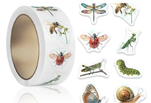 1000Pcs Insect Stickers,1 Inch Reward Stickers in 16 Patterns,Film Cartoon Decal 2 Rolls Spring Insect Animals Stickers Self Adhesive Seals Water Bottle Scrapbook Incentive Sticker for Classroom