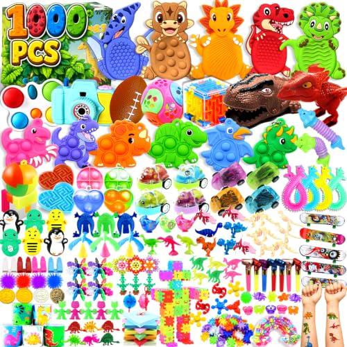 1000 PCS Party Favors for Kids, Dinosaur Sensory Fidget Toys Bulk, Treasure Chest for Kids Prizes, Goodie Bags Stuffers for Kids, Prize Box Toy for kid Classroom, Treasure Box Prizes, Pinata Stuffers
