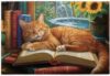 1000 Piece Cozy Sleeping Cat On Books Wooden Jigsaw Puzzle for Adults – Challenging & Relaxing Brain Exercise, Serene Garden Art, Home Decor, Great Gift.