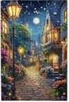 1000 Piece Enchanting Moonlit Street Jigsaw Puzzle for Adults – Picturesque European Village with Vibrant Flowers, Challenging & Relaxing Brain Exercise, Decorative Gift#750