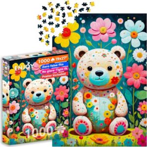 1000 Piece Jigsaw Puzzle for Adults - Floral Teddy Bear in Flower Garden - Matte Anti-Glare Finish, 27x19 in, Challenging Puzzle & Unique Gift for Women & Puzzle Lovers | Enjoy