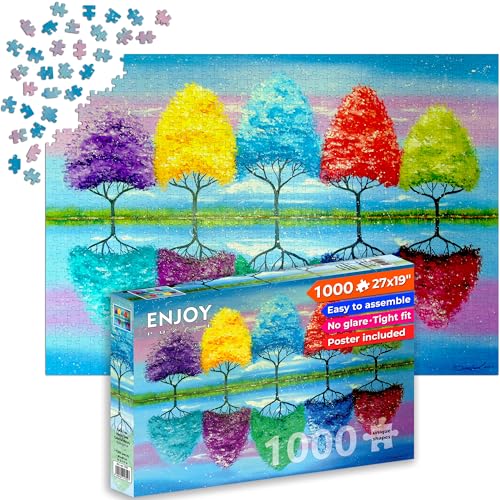 1000 Piece Jigsaw Puzzle for Adults - Rainbow Trees & Lake - Matte Anti-Glare Finish, 27x19 in, Challenging Puzzle & Unique Gift for Women & Puzzle Lovers | Enjoy