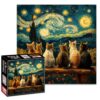 1000 Piece Jigsaw Puzzles for Adults - Starry Night Cats Art Puzzles, Van Gogh Style Oil Painting Cat Puzzles, Difficult Family Game Large Puzzle Home Decor Wall Art Gift
