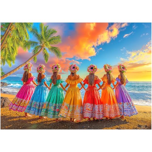 1000 Piece Jigsaw Puzzles for Adults, Hawaii Hula Beach Tropical Puzzle with Letters on Back, 28 x 20in Difficult Hard Challenging Jigsaw Puzzles, Perfect Christmas Birthday Party Home Decor Gift