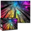 1000 Piece Jigsaw Puzzles for Adults, Rainbow Galaxy Night Sky and Tree Silhouettes, Colorful Starry Forest Landscape Puzzle, Relaxing Family Game Home Decor