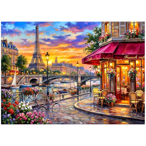 1000 Piece Puzzle for Adults, Scenic Eiffel Tower Jigsaw Puzzles for Adults 1000 Pieces, Fun Challenging Family Puzzle with Letters on Back, Charming Paris Sunset Puzzles for Family Game Night Gift