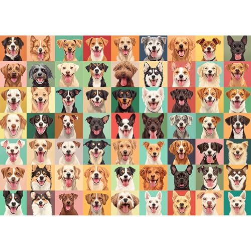 1000 Pieces Jigsaw Puzzles for Adults - Vibrant Dog Faces - Fun and Challenging Dog Puzzle for Family and Friends Group Play -Challenging Puzzle Perfect for Game Nights 19.7x27.6 in Includes Poster