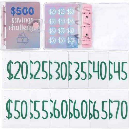 $1,000 Savings Challenge Binder, Mini Budget Planner Cash Stuffing Envelope System, Reusable Money Organizer with Clear Pockets, Financial Goal Tracker, Durable Compact Budget Tool (500)