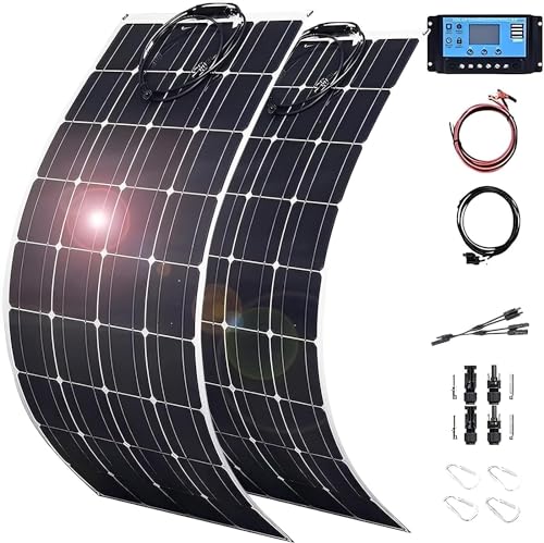 1000 Watt Solar Panel Kit, with Inverter & Charge Controller(40A) 2pcs 500 Watt Flexible Monocrystalline Solar Panel kit Photovoltaic Module for 12-48V Battery Charging Car Battery Camper RV