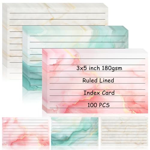 100 Pack Colored Index Cards 3x5 Marble Notecards Lined FlashCards for Studying Heavy Note Cards 180 gsm Memo Cards for Office Home School Supplies
