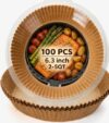 100 PCS Air Fryer Paper Liners, 6.3 Inch Round Disposable Parchment Paper Liners for 2-5QT Air Fryers, Non-Stick Oil-Proof Unbleached Air Fryer Inserts for Baking, Roasting, Oven and Microwave