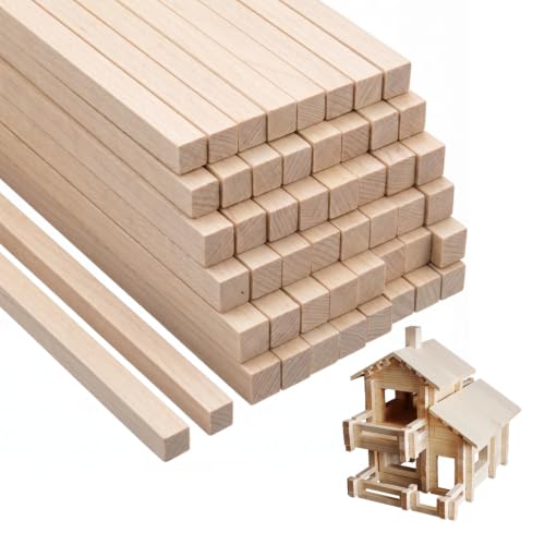 100Pcs Balsa Wood Sticks Square Dowel Rods for DIY Crafts, Model Making & Woodworking, 1/8 x 1/8 x 12 Inch Unfinished Hardwood Wooden Strips for Building, Carving, Molding and Handmade Projects