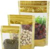 100Pcs Clear Stand Up Plastic Pouch Ziplock with Lock Gold Printing(6.3x9.4 Inch)