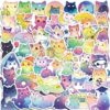 100 Pcs Cute Cat Stickers for Kids Teens, Kawaii Stickers for Girls Boys, Cat Party Favors and Classroom Rewards, Rainbow Starry Sky Cats Sticker Pack for Water Bottle Laptop