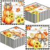 100Pcs Fall Paper Napkins, Watercolor Pumpkin Sunflower Disposable Thanksgiving Luncheon Napkins for Thanksgiving Dinner Party Autumn Harvest Decor,6.5x6.5inch