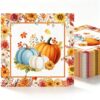 100Pcs Fall Pumpkins Paper Napkins Set, 13x13 Inches Disposable Autumn Harvest Floral Luncheon Napkins for Thanksgiving, Friendsgiving, Fall Party Table Decorations