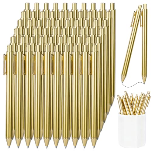 100 Pcs Gold Pens for Writing Slim Metallic Ballpoint Bulk, Retractable Gold Pen for Wedding Guest Book, Wedding Pens Black Ink Smooth Writing 1.0 mm Bridal Shower Business Office Students Teachers