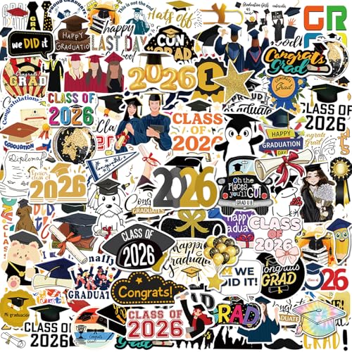 100 Pcs Graduation Stickers 2026, College Stickers, Class of 2026 Stickers for Graduation Decorations, Graduation Party Decorations 2026, Waterproof Vinyl Stickers for Water Bottle, Laptop, Skateboard