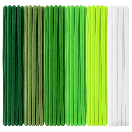 100 Pcs Green Pipe Cleaners for Craft Flowers 12 Inch Flexible Fluffy Pipecleaners for DIY Flowers, Crafts Decorations, Handicrafts (7 mm x 30 cm, Green Series)