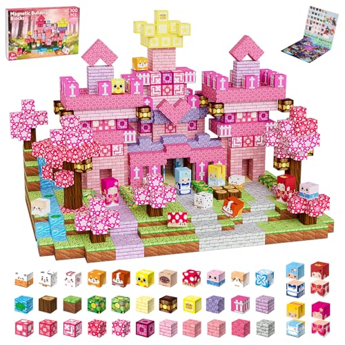 100PCS Magnetic Blocks Building Toys for Kids - 0.8in Magnet Cubes Cherry Blossom Forest Theme Toddler Toys, STEM Preschool Educational Sensory Construction Set, Birthday Gifts for Boys Girls Age 3-8