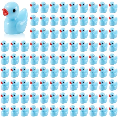 100 Pcs Mini Resin Ducks Tiny Ducks Miniature Duckies Bulk Figures for Garden Micro Landscape Home Prank Game Micro Landscape Aquarium Dollhouse Ornament DIY Handmade School (Light Blue)