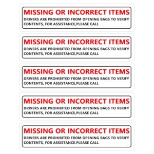 100Pcs Missing Items Stickers, 3x1 Inch Adhesive Bag Labels for Customers Inventory Management, Food Delivery Driver, Warehouse Organization, and Shipping Notifications