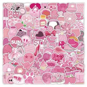 100 PCS Preppy Stickers Pink Stickers Pack, Vinyl Waterproof Laptop,Bumper,Water Bottles,Computer,Phone,Hard hat,Car Decals