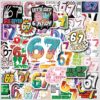 100Pcs Six Seven Stickers Pack Waterproof Vinyl Decals 67 Stickers for Laptop Skateboard Phone Guitar Travel Case Bike, Cartoon Style for Teenagers and Adults (c)