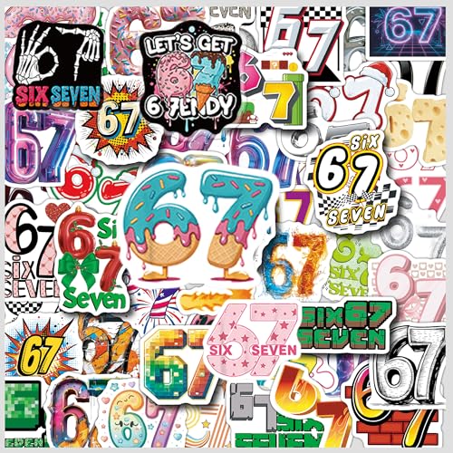 100Pcs Six Seven Stickers Pack Waterproof Vinyl Decals 67 Stickers for Laptop Skateboard Phone Guitar Travel Case Bike, Cartoon Style for Teenagers and Adults (c)