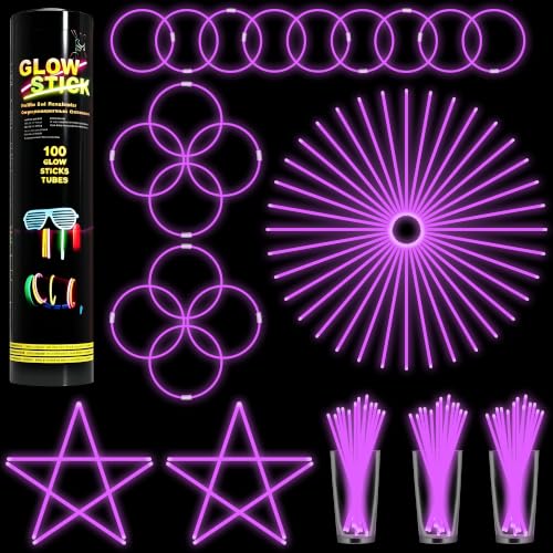 100 Pk Pink Glow Sticks Bulk, 8 in Glow Necklaces & Bracelets for Kids & Adults, DIY Glow In The Dark Party Supplies, Glow Sticks for Neon Party Halloween Trick or Treat Alternatives Valentine