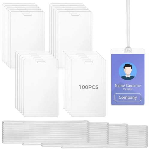 100 Sets Laminating Pouch with Loop Strap, 5 Mil Laminating Binding Film with Slot Hole, Clear Luggage Tag, Resealable Thermal Laminate Pouch Tag Kit for Work Cards, Student ID Cards, Gift Tags