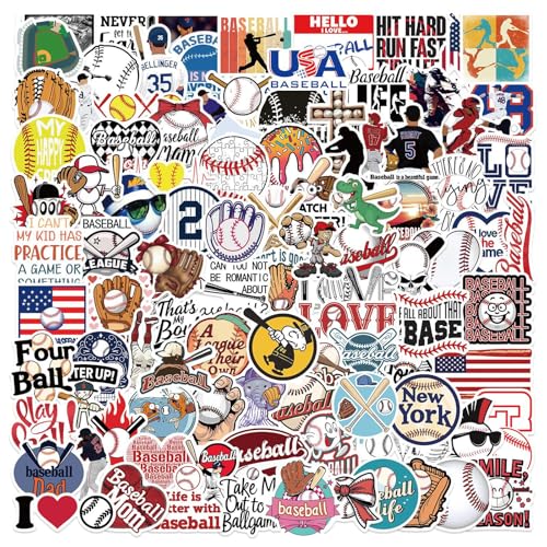 102PCS Baseball Stickers for Scrapbooking, Cute Motivational Vinyl Waterproof Stickers for Water Bottles, Helmets, Luggage, Teaching Incentives, Baseball Decals for Boys Girls Teens and Adults