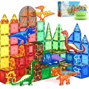 102PCS Dinosaur Toys Magnetic Tiles with 8 Dinosaurs - Jurassic Scenes Dinosaur World Adventure Set, Magnetic Blocks Kids Toys for Boys & Girls Ages 3+, Sensory Toddler Creative Kids Games Gifts