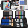106 Pack Art Supplies Sketching Kit with 3-Color Sketchbook, Coloring Book, Tutorial, Graphite Colored Charcoal Watercolor & Metallic Pencils, Drawing Supplies Gift Case for Artists Beginners Adults