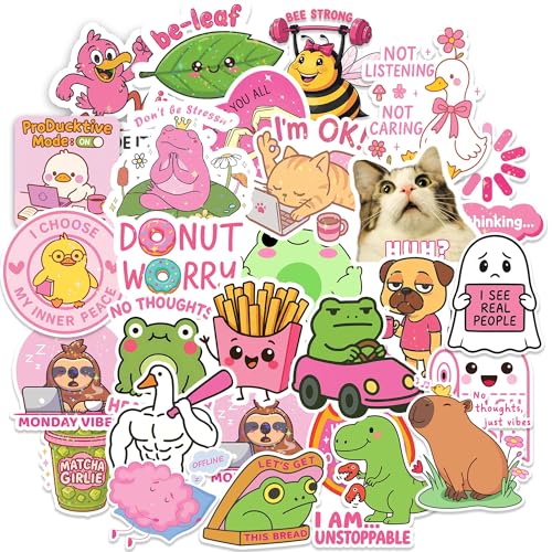 108 PCS Holographic Pink Funny Stickers, Waterproof Vinyl Sticker Pack with Quotes, Small Cute Stickers for Laptop, Water Bottle and Gifts for Party Favors