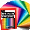108 Sheets Colored Cardstock 8.5" X 11", 50 Assorted Colors 180GSM/65LB Construction Paper Card Stock Printer Paper for DIY Crafts, Printing, Scrapbooking, Party Decorations, Art Supplies