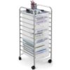 10 Drawer Rolling Storage Cart, Clear Drawer Mobile Organizer, 34" H x 13" W x 15" D Steel Frame Storage Unit for Office, School, and Home, 1 Unit