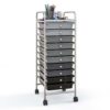 10 Drawer Rolling Storage Cart, Gradient Black Mobile Organizer, 34" H x 13" W x 15" D Steel Frame Storage Unit for Office, School, and Craft Supplies, 1 Unit