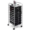 10 Drawer Rolling Storage Cart, Mobile Organizer with 10 Removable Drawers, 33.8" H x 12.8" W x 14.6" D Steel Frame Storage Unit for Office, School, and Home, Black, 1 Unit
