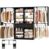 [10 FT Closet System] 120 Inch Reversible Set of 2 Wood Closet Organizer System with 2 Drawers, 4 Hanging Rods Adjustable Shelf, Walk In Closet Organizers with Shoe Rack, Garment Rack, Black