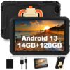 10 inch Tablet with 14GB RAM 128GB ROM, Octa-Core Android 13 Tablets with 8000mAh, Drop-Proof Case, HD IPS Display, 5G+2.4G WiFi, Bluetooth 5.0, GPS, TF 1TB, Split Screen Support,Metal Body (Black)