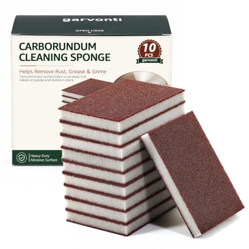 10 Pack Magic Carborundum Cleaning Sponge, Heavy Duty Rust Eraser Pads for Kitchen Cast Iron Skillets, Grill Grates, Stove Tops, Pots, Tools, Brown Nano Melamine Emery Scouring Sponges