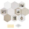 10 PCS 12 in Hexagon Cork Board Tiles, Self Adhesive Frameless Felt Bulletin Boards for Home Office Wall Decor, Large Hex Cork Wall Panels, Vision Board Pinboard with Push Pins for Notes and Photos
